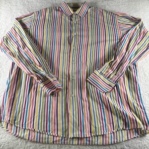 Luchiano Visconti Black Shirt Mens XL Long Sleeved Rainbow Striped Button Collar